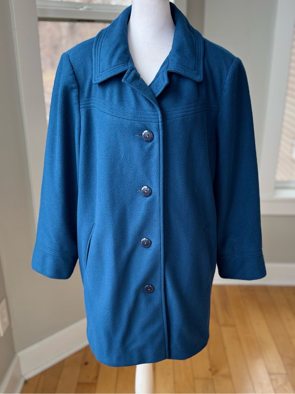 Vintage 60s 70s Wellington Kashmiracle Cobalt Blue Teal Single Breasted Pea Coat